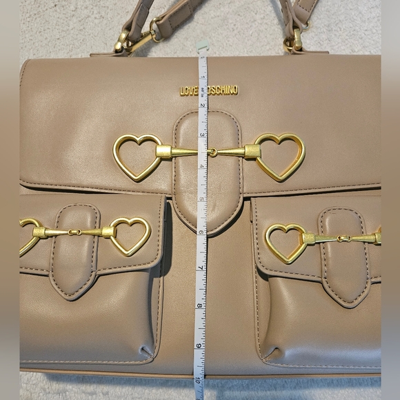 Love Moschino Heart-Bit Top Handle Bag Taupe Nude Leather Luxury Coquette Girl - Picture 8 of 14